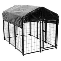 a black dog kennel with a cover on top