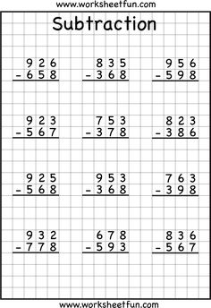 the worksheet for subtraction is shown with two numbers and one number