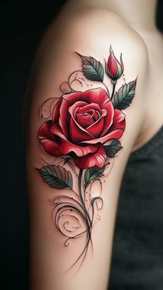 Juliet Rose Tattoo, Rose Memorial Tattoo Grandmothers, Rose Hummingbird Tattoo, Rose And Vine Tattoo, Rose Coverup Tattoo, Rose Color Tattoo, Colored Rose Tattoo, Tattoo Rose Designs, Heart And Rose Tattoo