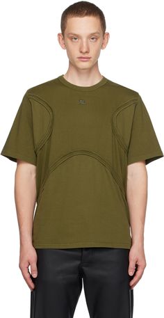 Cotton jersey T-shirt. · Paneled construction · Rib knit crewneck · Embroidered logo patch at chest · Vented side seams Supplier color: Grunge olive Knit Crewneck, Jersey T Shirt, Patch Logo, Apparel Accessories, Rib Knit, Shirts Tops, Open Shoulder Tops, Tunic Tops, Women Wear