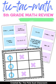 the tic - tac - math 5th grade math review game is shown