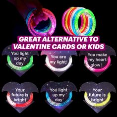 glow in the dark valentine's day cards for kids with heart shapes and words