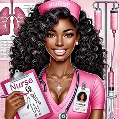 a woman in pink holding a clipboard and nurse's stethoscope