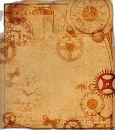 an old, grungy paper with clocks and gears drawn on the bottom half