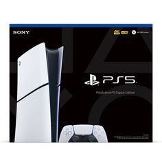 the box for the playstation ps5 is shown in front of it's packaging