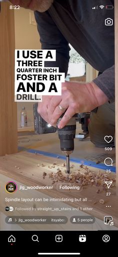 a man is using a drill to cut wood with a drill bit and a drill