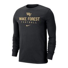 Celebrate your unwavering support for the Wake Forest Demon Deacons with the Men's Nike Black Wake Forest Demon Deacons Changeover Long Sleeve T-Shirt. Crafted from a breathable cotton and polyester blend, this long sleeve tee features screen print graphics that proudly display your Demon Deacons pride. Its crew neck design ensures a comfortable fit, making it perfect for game days or everyday wear. Show your allegiance to the Wake Forest Demon Deacons and enhance your sporting lifestyle with th Wake Forest Football, Army Football, Nike Crew Neck, Wake Forest, Blackest Knight, Nike Black, Men's Nike, Long Sleeve Tee, Screen Print