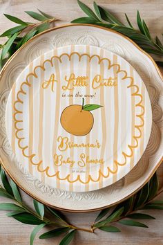 A little cutie whimsical handrawn sketch wavy border citrus baby shower personalized paper plates #paperplates #babyshowerdecor