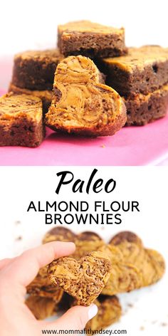 palen almond floured brownies are stacked on top of each other with the words pale