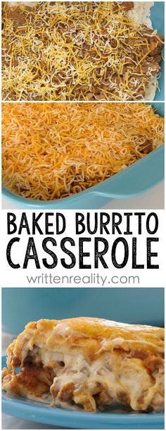 baked burrito casserole on a blue plate