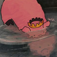 an image of a cartoon character in the water with his head on top of a bowl