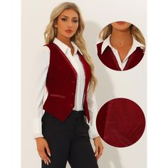 Pair with the solid color blouse or ruffle neck shirt for a casual business style. In this vintage solid color velvet fabric design, this vest is classic and timeless for your daily outfits. Classic OL style, fit for office and other formal occasions. Retro contrast satin with velvet can show your elegance and more charming, making you look more and more capable. Semi-formal Sleeveless Vest For Fall, Formal Sleeveless Fall Vest, Elegant Solid Vest For Work, Color Blouse, Business Style, Halloween Women, Womens Clothing Sizes, Casual Fits, Business Fashion