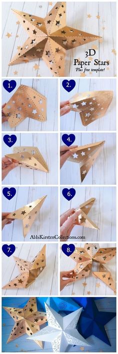 the steps to make a paper star that looks like it has been cut into pieces