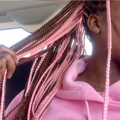 #braids #pink Braided Hairstyles With Pink Hair, Pink Hair Extensions Braids, Cotton Candy Box Braids, Pink Peek A Boo Knotless Braids, Pink Brown Blonde Braids, Dark Brown And Pink Braids, Brown And Pink Goddess Braids, Brown Pink And Blonde Braids, Pastel Pink Braids