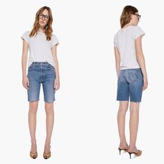 Brand New With Tags. Size 25. Feeling Moody. Knee Length Denim Shorts With A High Rise, Button Fly And Frayed Hem. Cut From A Blend Of Organic Cotton With A Touch Of Stretch, Other Moods Is A Mid Blue Wash With Fading And Whiskering. 10 3/4" Rise 9" Inseam 18 1/2" Leg Opening Knee Length Denim Shorts, Bermuda Denim Shorts, Mood Colors, Mother Jeans, Tie Front Cardigan, Rayon Pants, Mother Denim, Cuffed Shorts, Fit N Flare Dress