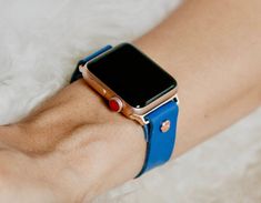 Blue Leather Rose Gold Apple Watch Band 38mm 40mm 42mm 44mm iWatch Bracelet Adjustable Size Apple Watch Wristband Rose Gold Watch Band Gold Watch Band, Gold Apple Watch Band, Rose Gold Apple Watch, Apple Watch Bracelets, Leather Rose, Gold Apple Watch