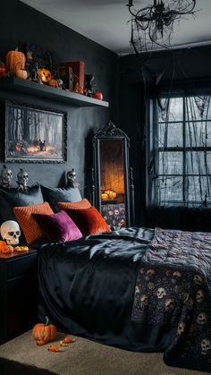 Halloween Bedroom Aesthetic, Goth Bedroom Ideas, Dark Modern Bedroom, Dark Moody Bedroom, Whimsy Goth Bedroom, Victorian Style Furniture, Dark Cozy Bedroom, Western Gothic