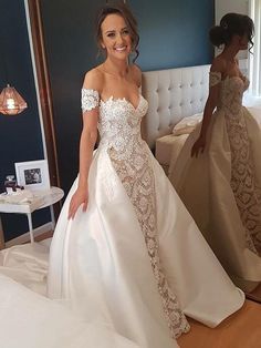 Sweetheart Neck Sheath Lace Wedding Dresses with Detachable Court Train AWD1243-SheerGirl Wedding Dress Overskirt, Lace Sweetheart Wedding Dress, Wedding Gowns Online, Sheath Wedding Dress Lace, Ivory Lace Wedding Dress, Wedding Dresses Uk, Rustic Wedding Dresses, Sweetheart Wedding Dress, Rustic Bridal