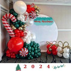 a christmas decoration with balloons and candy canes