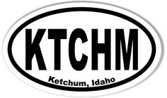 an oval sticker with the words ketchum, idaho in black and white