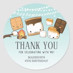 thank you for celebrating with me stickers, featuring toast and marshmallows