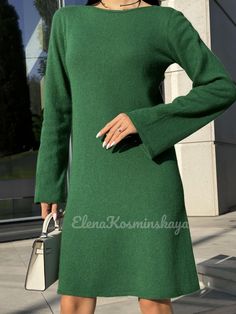 Green Angora Wool Knitted Dress for Women Boat Neck Dress Bell Long Sleeve Dress Cozy Knitted Dress Wool Sweaterdress Winter Knitted Dress by ElenaKosminskaya on Etsy Green Knitted Dress, Knitted Winter Dress, Wool Knitted Dress, Boat Neck Dress, Flare Long Sleeve, Knitted Dress, Wool Dress, Cozy Knits