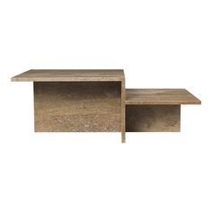 two wooden shelves sitting next to each other