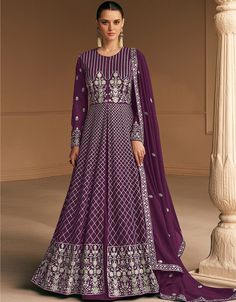 Experience regal charm with Purple Faux Georgette Pant Anarkali! 💜✨ This ensemble effortlessly blends comfort and style. Whether it's a festive occasion or a special event, this attire captures versatile appeal. Get ready to showcase your fashion sense with a touch of royal elegance! 👗🌟 https://www.arabicattire.com/products/purple-faux-georgette-pant-anarkali-rt7367-175850 #ArabicAttirePurpleChic #FauxGeorgettePantAnarkali #EffortlessElegance Anarkali Lehenga, Modest Evening Dress, Anarkali Salwar, Lehenga Suit, Embroidered Anarkali, Eid Dresses, Designer Salwar Suits, Anarkali Suit, Net Dupatta