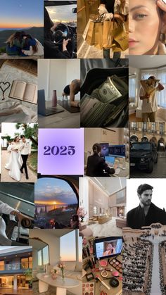 a collage of images with people and objects in them, including photos from the year 205