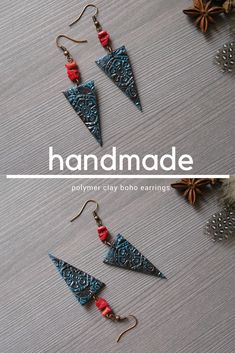 Triangle boho earrings with corals are perfect gift for wife, friend, sister, mother, coworker. Earrings are made of polymer clay completely by hand. #handmade #giftforwife #corals #earrings Small Business Gifts, Stone Ornaments, Tibetan Jewelry, Antique Bracelets, Turquoise Crystal, Polymer Clay Pendant, Antique Earrings, Gift For Wife, Beautiful Gifts