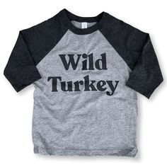 3/4 sleeve baseball tee (52% cotton / 48% polyester).All of our apparel is hand printed in our shop using only high quality, non-toxic inks! Thanksgiving Tee, Turkey Shirts, Wild Turkey, Youth Baseball, Kids Baseball, Thanksgiving Kids, Kids Items, Raglan Tee, Thanksgiving Shirts