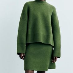 Zara Co-Ord Set Wide Ribbed Knit Sweater M & Skirt L Green Bnwt Coord Set, Zara Sweater, Ribbed Knit Sweater, Co Ord Set, Co Ord, Knit Sweater, Ribbed Knit, Zara, Skirt