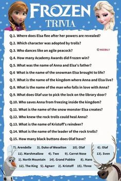 the frozen princess trivia for kids