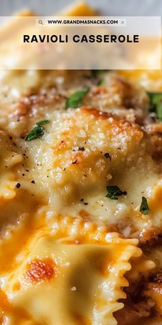 ravioli casserole with cheese and parsley on top