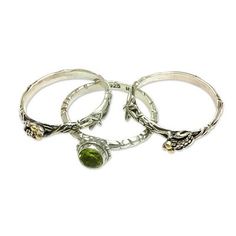 Peridot stacking rings, 'Tree Frog' (set of 3) - Peridot and Sterling Silver Stacking Rings (set of 3) (image 2a) Peridot Silver Ring, Silver Peridot Ring For Formal Occasions, Green Peridot Hallmarked Rings, Silver Frog Ring, Silver Peridot Rings With Polished Finish, Sterling Silver Stacking Rings, Three Rings, Stacking Ring Set, Silver Stacking Rings