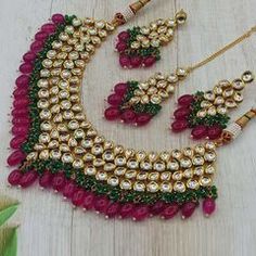 Gold Rodium Polish Pink and Majenta color Necklace in Metal Alloy studded with Kundan Kundan Bridal Set, Sabyasachi Designer, Wedding Choker Necklace, Kundan Choker, Kundan Set, Bridal Necklace Set, Kundan Necklace, Choker Set, Kundan Necklaces