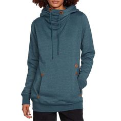 evo.com | Volcom Fleece > The Volcom Tower Pullover Fleece is a skyscraper of coolness and comfort. The tall, oversized neck takes coziness to new heights while the long fit ensures warmth down to your thighs. Aside from comfort, this fleece boasts style—the comfy kind of style that makes you the chillest person on the block. Long Fit Faux Leather Details at Hood and Pockets Stone Hexa Patch 290g Heather Fleece 71% Cotton / 29% Polyester Drawcord Cinch Hood | Women's Volcom Tower Pullover Fleece Pullover Fleece, The Block, Skyscraper, Tower, Faux Leather, Sweatshirts Hoodie, Stone, Leather, Blue