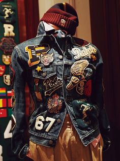 Denim Jacket With Patches, Polo Ralph Lauren Outfits, Upscale Casual, Jacket With Patches, Denim Street Style, Patchwork Clothes, Mens Fashion Illustration, Fashion Edgy, Mens Fashion Edgy