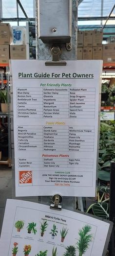 a plant guide for pot owners is posted in a store's window display case