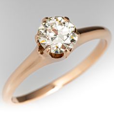 This vintage solitaire ring contains one (1) round transitional brilliant cut diamond weighing 0.60 carats that is set into a six-prong setting. The ring measures 6.4mm at the top, rises 5.7mm above the finger, tapering to 1.6mm wide and 0.9mm thick at the base of the shank. It is currently a size 6. Solitaire Engagement Ring Yellow Gold, Yellow Gold Solitaire Engagement Ring, Engagement Ring Yellow Gold, Engagement Ring Yellow, Yellow Engagement Rings, Yellow Gold Engagement Rings, Diamond Solitaire Engagement Ring, October Birth Stone, Jewelry Rings Engagement