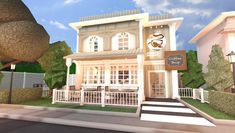 #roblox #bloxburg Elleuri Bloxburg Town Series; Episode 1 ☆ Cafe / Coffee Shop ☕️ Cafe Ideas Design, Bloxburg Cafe, Restaurant Layout, Cafe Exterior, House Plans With Pictures, Restaurant Exterior, Simple Bedroom Design, City Layout, Tiny House Layout