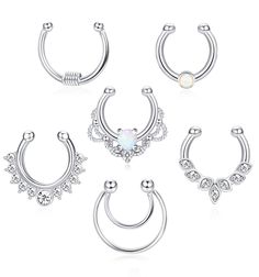 PRICES MAY VARY. 💎SEPTUM RING💎You will get variety of 6pcs fake septum rings give you mutiply wearring outfit, No need to endure the troubles of piercing, you can also enjoy the charm of cool body jewelry 💎PREMIUM MATERIALS💎In ancient greek mythology, Opal is a magic stone left by angels when they land, woman wearing an opal ring is an incarnation of an angel and can bring happiness to herself and those around her, symbolizing hope, purity, truth and luck. Make It look so dazzling, Exquisite Septum Woman, Nose Ring Sizes, Fake Septum Ring, Tiny Nose, Hoop Jewelry, Ancient Greek Mythology, Opal Nose Ring, Septum Rings, Magic Stones