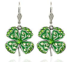 Add some luck to your look with these four-leaf clover earrings decorated with Swarovski crystals. From Anne Koplik. 4 Leaves, Peridot Green, Clover Earrings, Fern Green, Leaf Clover, Four Leaf Clover, Green Crystals, Clover Leaf, Leaf Earrings