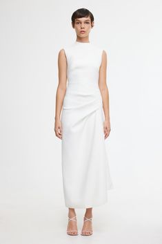 KEMPSEY MIDI DRESS Chic Off-white Midi Dress, Elegant Off-white Sleeveless Midi Dress, Chic Sleeveless Off-white Midi Dress, White Luxury Midi-length Sleeveless Dress, Luxury White Pre-draped Midi Dress, Draping Design, Vestidos Maxi, Designer Drapes, Australian Fashion