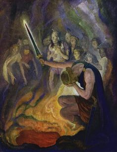 Odysseus in the Land of the Dead - Newell Convers Wyeth, 1929. N C Wyeth, Nc Wyeth, Illustration Kunst, The Odyssey, Hur Man Målar, Greek Art, Acropolis