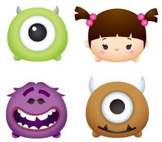 four different types of monsters with big eyes