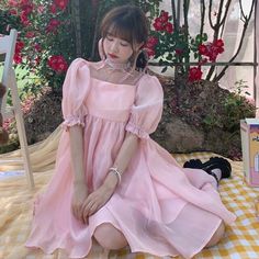 Brand Name: QIWNSilhouette: A-LINEOrigin: CN(Origin)Season: SummerNeckline: Square CollarSleeve Style: Puff SleeveDecoration: NONEStyle: SweetDresses Length: Above Knee, MiniMaterial: PolyesterAge: Ages 18-35 Years OldModel Number: Mori Girl DressClosure Type: PulloverSleeve Length(cm): ShortType: RegularRelease Date: Summer 2021Fabric Type: OrganzaGender: WOMENMaterial Composition: Synthetic FiberWaistline: Natural FactorsPattern Type: Solid Pink Dresses For Women, Sleeve Ruffles, Korean Summer, Girly Style, Pink Dresses, Princess Outfits, Baddie Makeup, Mori Girl, Sweet Dress