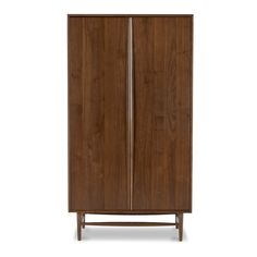 the armoire is made from wood and has two doors, one with an open section