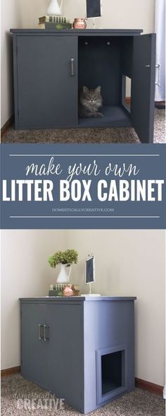 the cat litter box cabinet is made from an old dresser