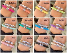 Preppy Name Bracelets, Zodiac Sign Clay Bead Bracelets, Need Bracelet Ideas, Named Beaded Bracelets, Names To Put On Bracelets, Clay Bead Bracelet Ideas Zodiac, Clay Bead Word Bracelet Ideas, Cute Bracelet Ideas With Words, Phrases For Bracelets